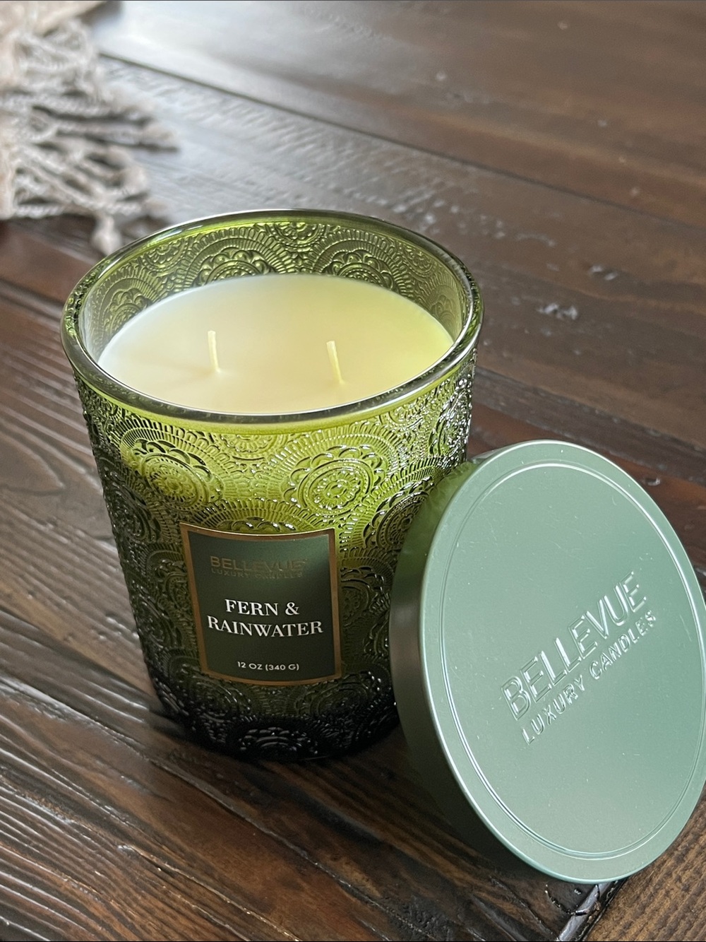Bellevue Fern & Rainwater Green Glass Scented Candle